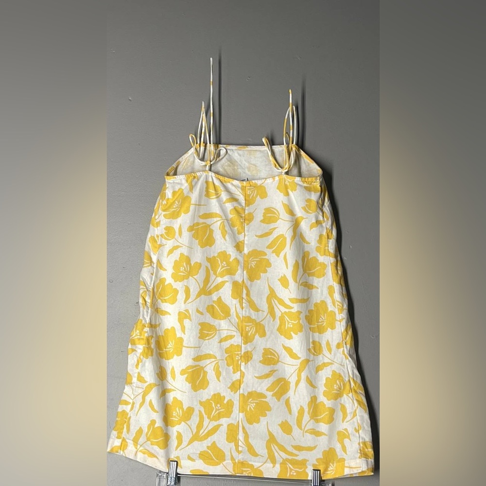 Old Navy Sz XS Yellow Floral Spaghetti Strap‎ Mini Resort Linen Dress Tropical - Picture 2 of 6